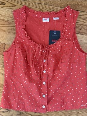 Levi's Women's Red Polka Dot Sleeveless Tie-Front Crop Top